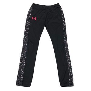 Under Armour Leggings Girls 6X Black with printed sides (white & pink dots